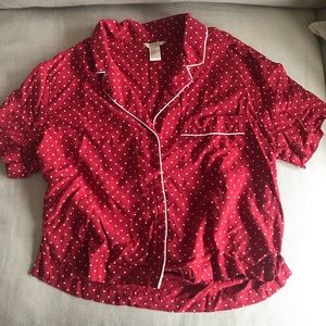 Red polka dot pajama-style top